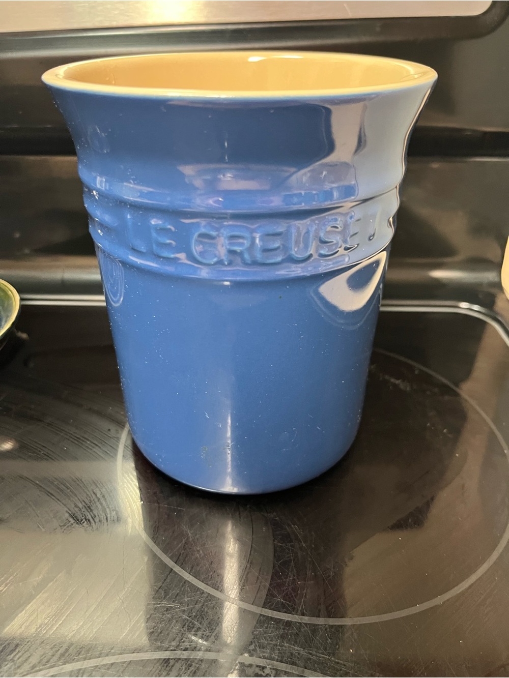 Le Creuset Blue Stoneware Utensil Holder with Cream Interior